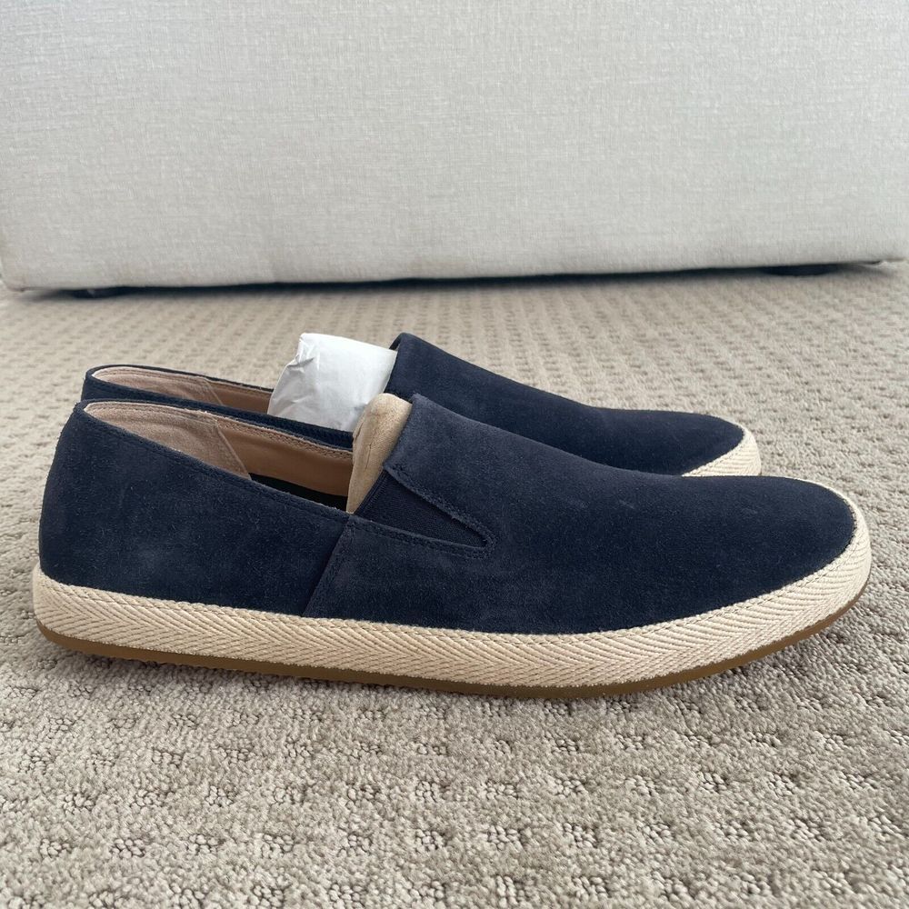 Vince Chesner Suede Slip-On Sneaker Men US‎ 12 Coastal Blue Raffia Mid-Sole NEW
